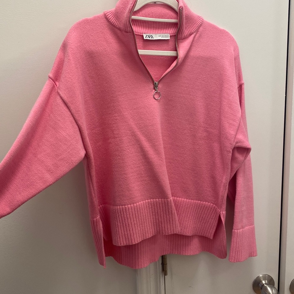 Zara Pink quarter zip sweater